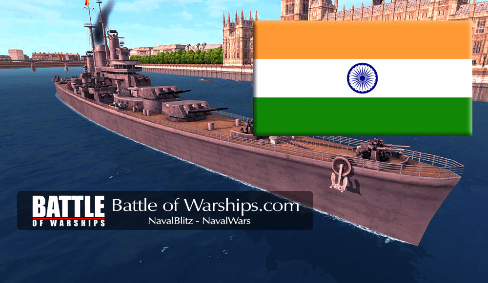 DES MOINES and INDIA flag - Battle of Warships