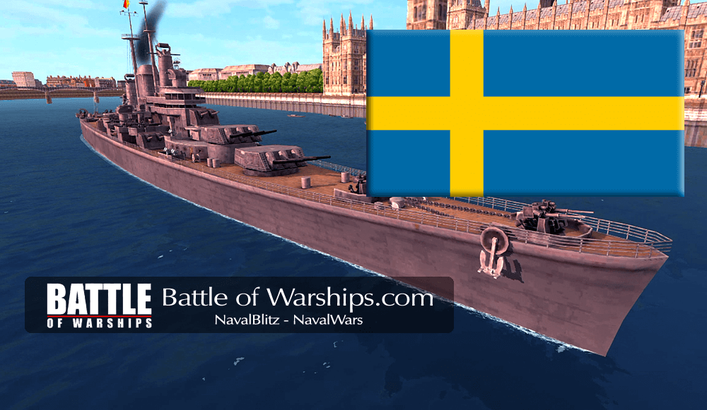 DES MOINES and SWEDEN flag - Battle of Warships